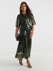 JD Williams Green Sequin Column Midi Skirt - Image 1 of 4