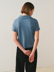 Blue Soft Touch Slinky Nylon Polo Zip Short Sleeve T-Shirt - Image 3 of 7