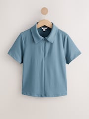 Blue Soft Touch Slinky Nylon Polo Zip Short Sleeve T-Shirt - Image 5 of 7