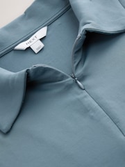 Blue Soft Touch Slinky Nylon Polo Zip Short Sleeve T-Shirt - Image 6 of 7