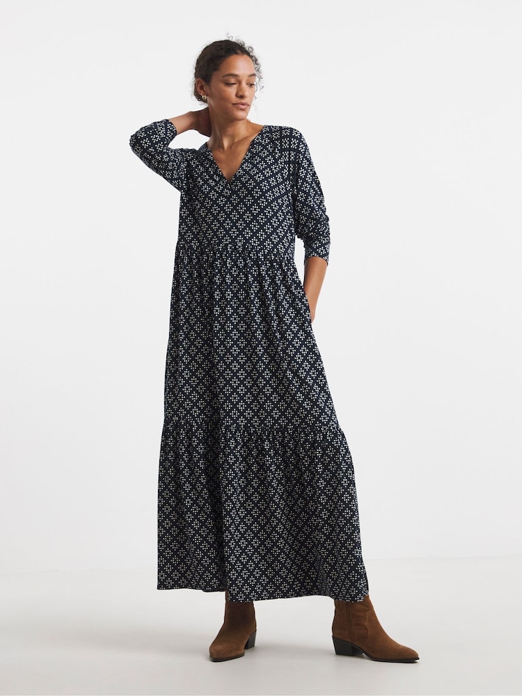 JD Williams Blue Soft Touch Notch Neck Long Sleeve Maxi Dress - Image 1 of 2 JD Williams Blue Soft Touch Notch Neck Long Sleeve Maxi Dress - Image 1 of 2