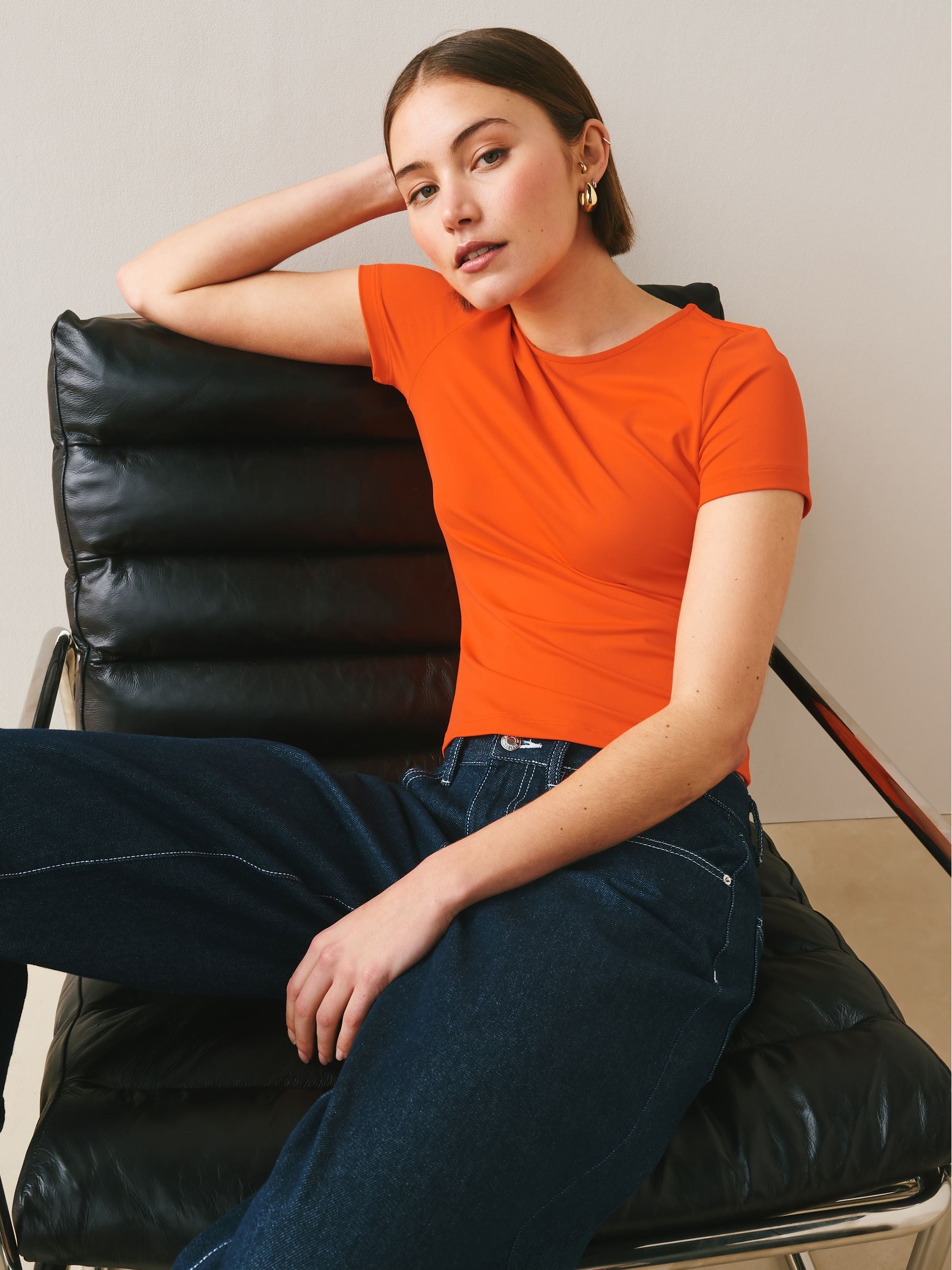 Buy Orange Soft Touch Slinky Crew Neck Short Sleeve T-Shirt from