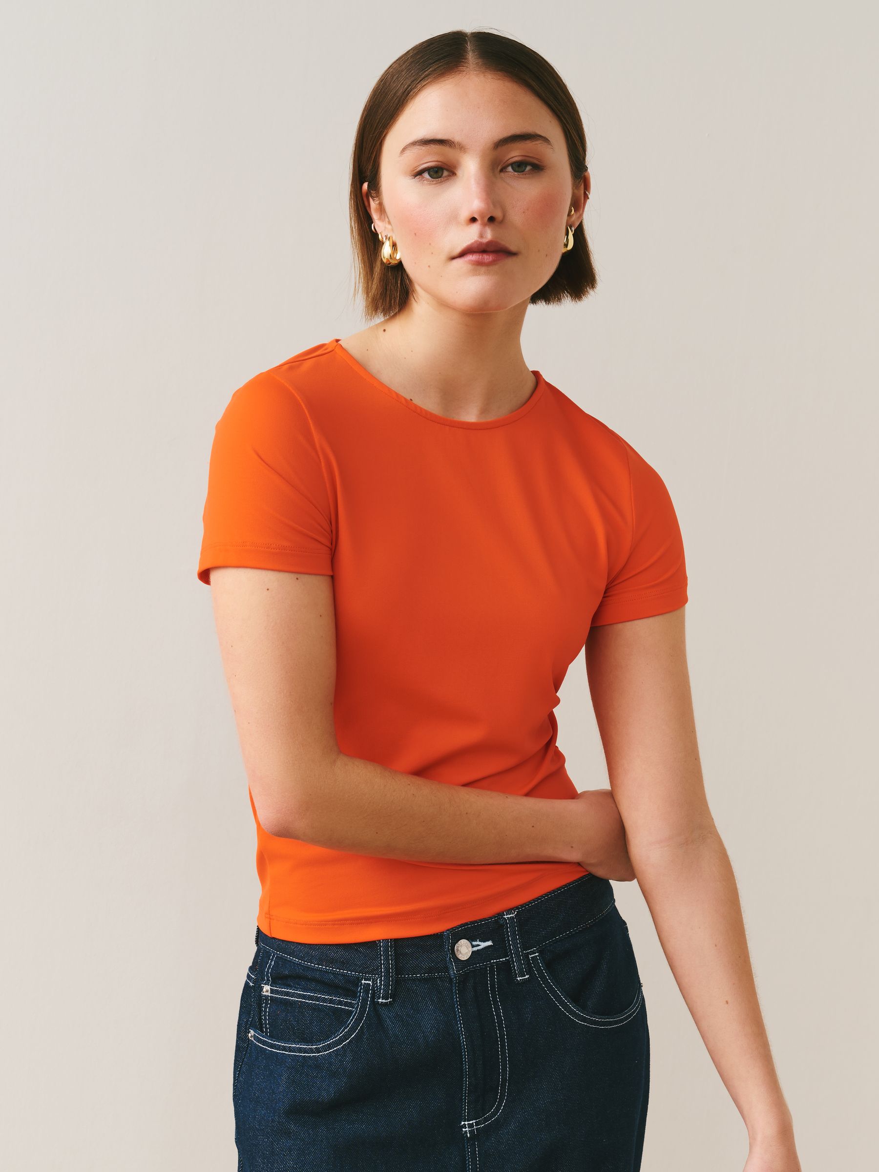 Buy Orange Soft Touch Slinky Crew Neck Short Sleeve T-Shirt from