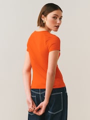 Orange - T-shirt doux au toucher à Manches courtes et Col rond - Image 4 de 7