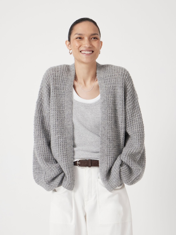 Hush Grey Waffle Stitch Edge to Edge Cardigan - Image 1 of 5