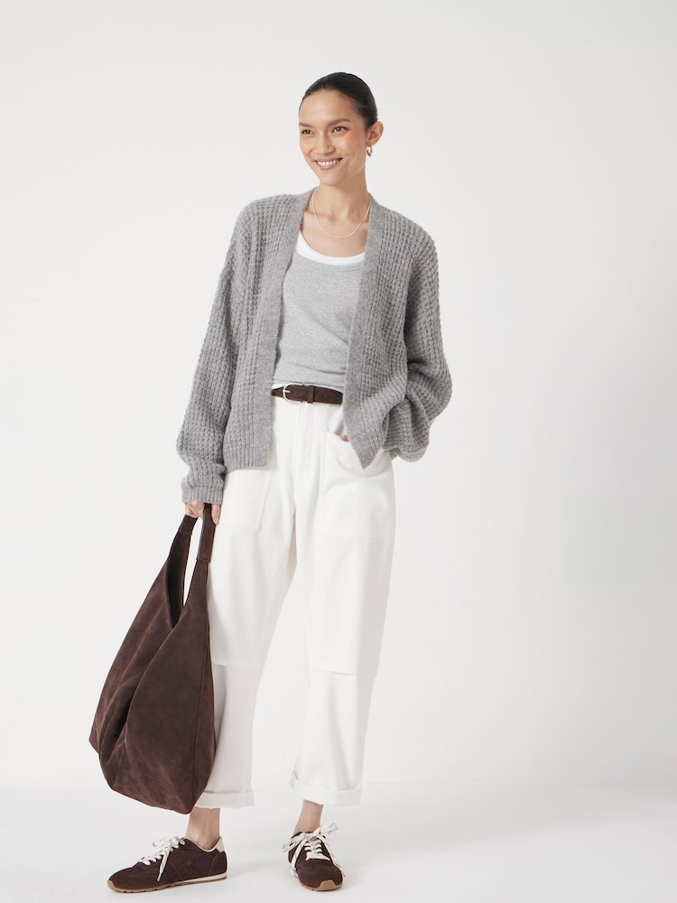 Hush Grey Waffle Stitch Edge to Edge Cardigan - Image 2 of 5