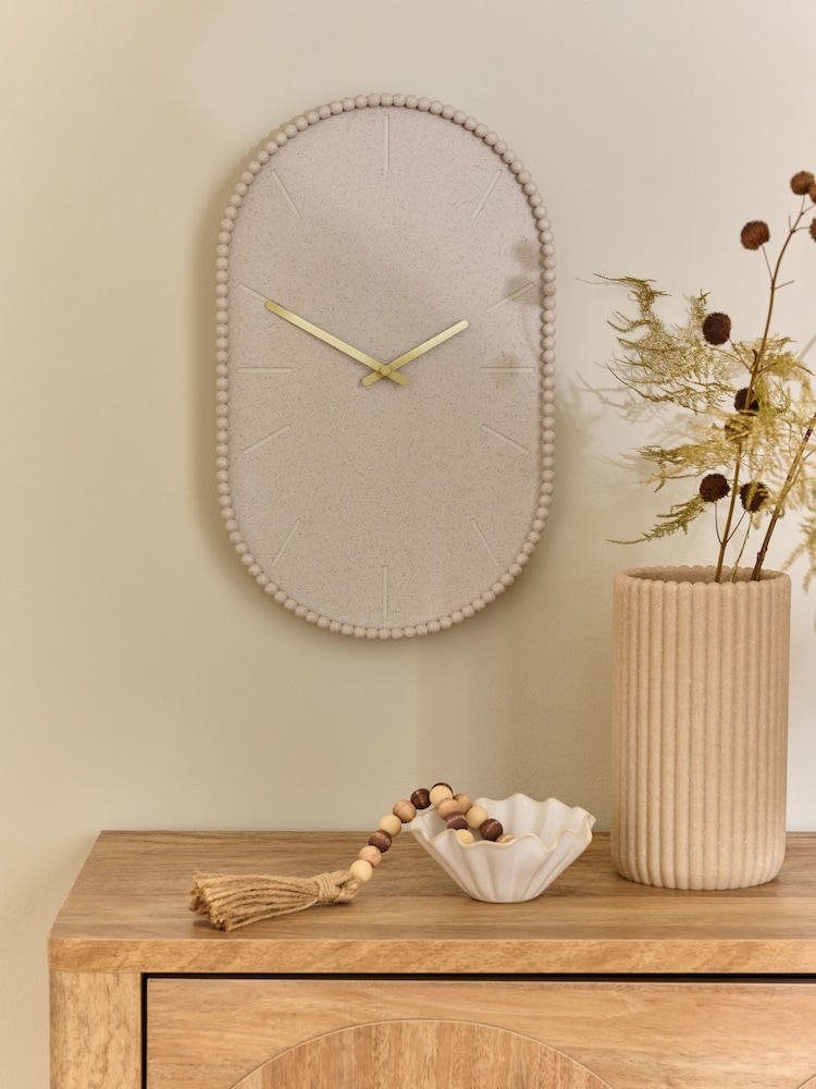 Cream Natural Ribbed Textured Pill Wall Clock - Image 1 of 4
