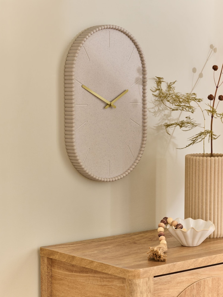 Cream Natural Ribbed Textured Pill Wall Clock - Image 2 of 4