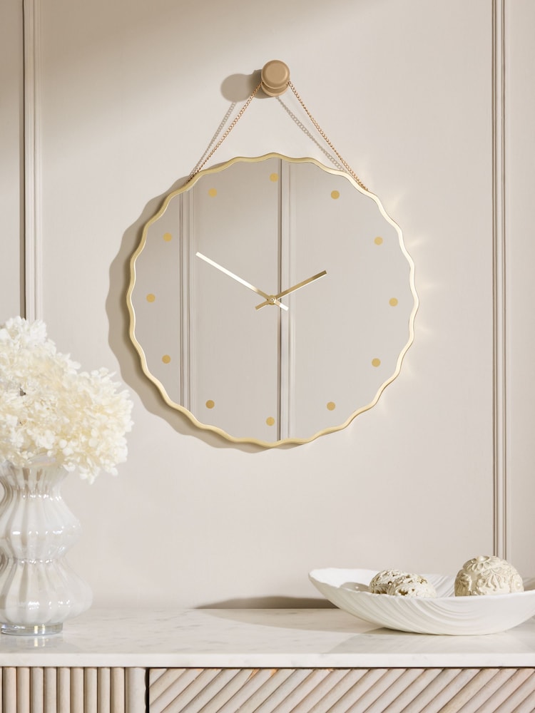 Gold Chic Wavy Mirror Wall Clock - Image 1 of 4