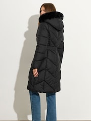 M&Co Black Glam Belted Padded Midi Coat - Image 3 of 6