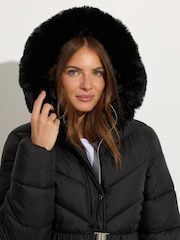 M&Co Black Glam Belted Padded Midi Coat - Image 4 of 6