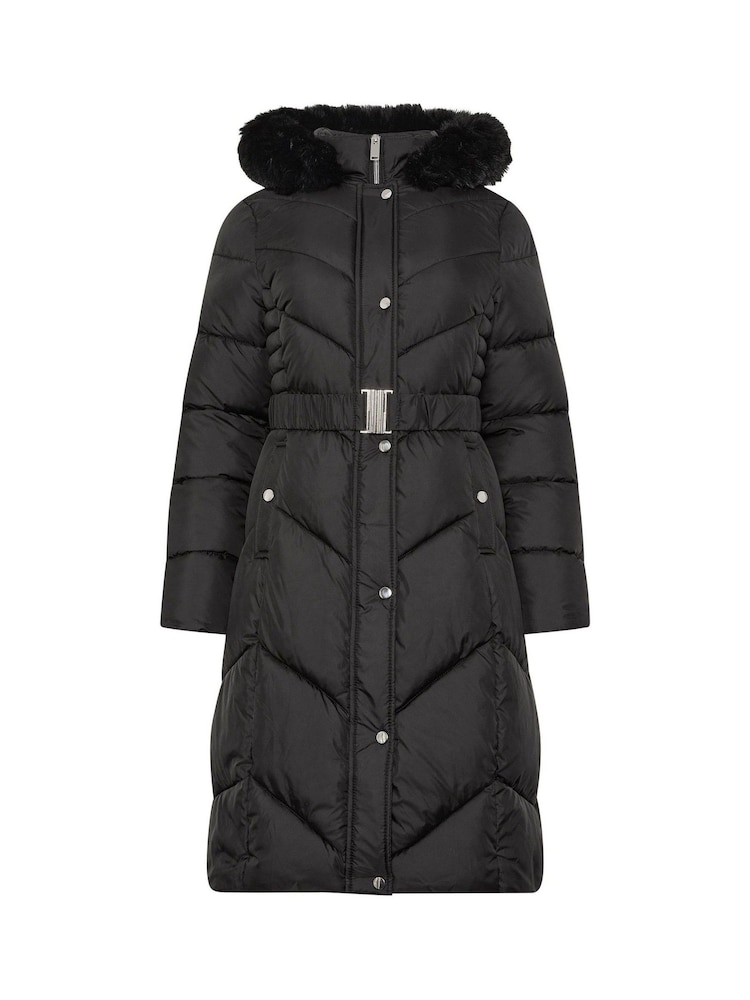 M&Co Black Glam Belted Padded Midi Coat - Image 6 of 6