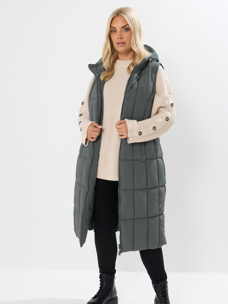 Yours Curve Grey Midi Micro Fibre Gilet - Image 2 of 5