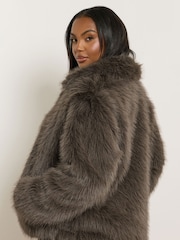 Yours Curve Brown Faux Fur Collared Jacket - Image 3 of 5