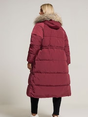 Yours Curve Red Padded Plush Parka Coat - Image 3 of 6
