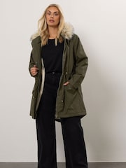 Yours Curve Green Fur Trim Parka Coat - Image 3 of 6