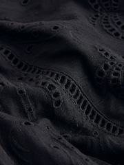Black Broderie Volume Sleeve Tie Back Top - Image 8 of 8