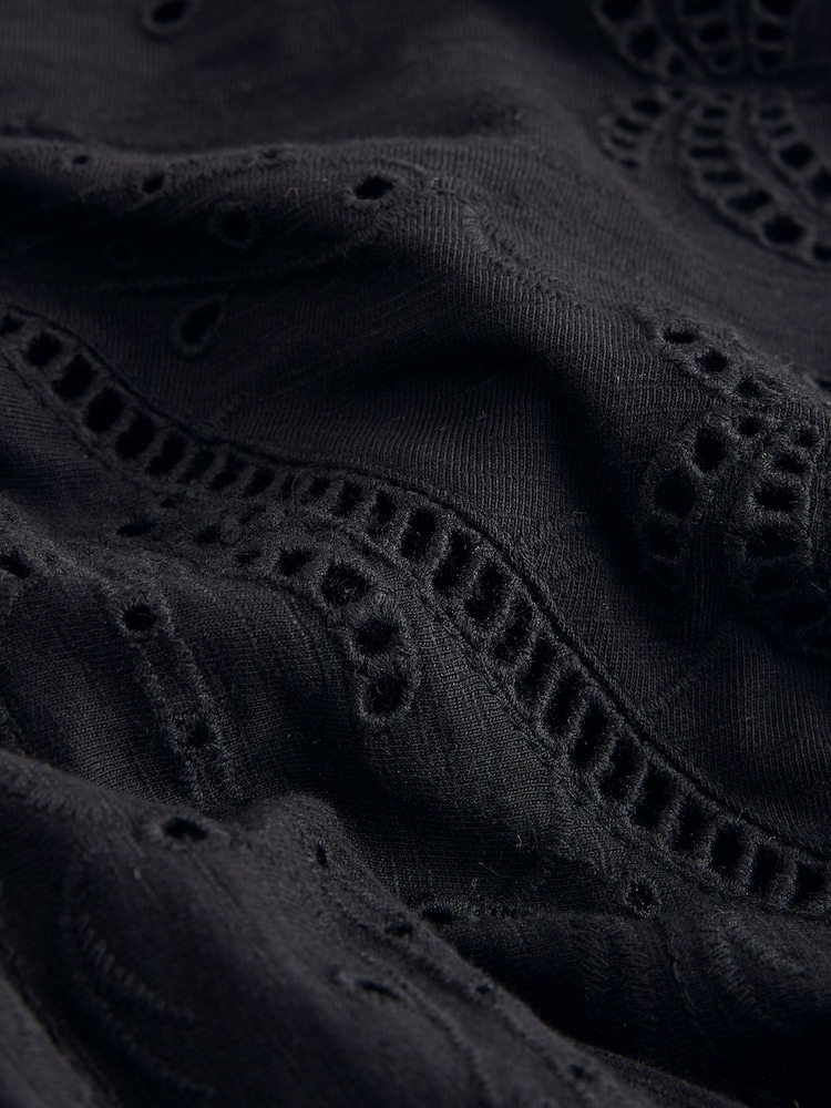 Black Broderie Volume Sleeve Tie Back Top - Image 8 of 8