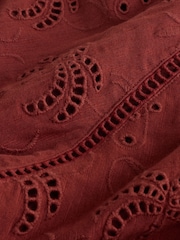 Rust Broderie Volume Sleeve Tie Back Top - Image 3 of 3