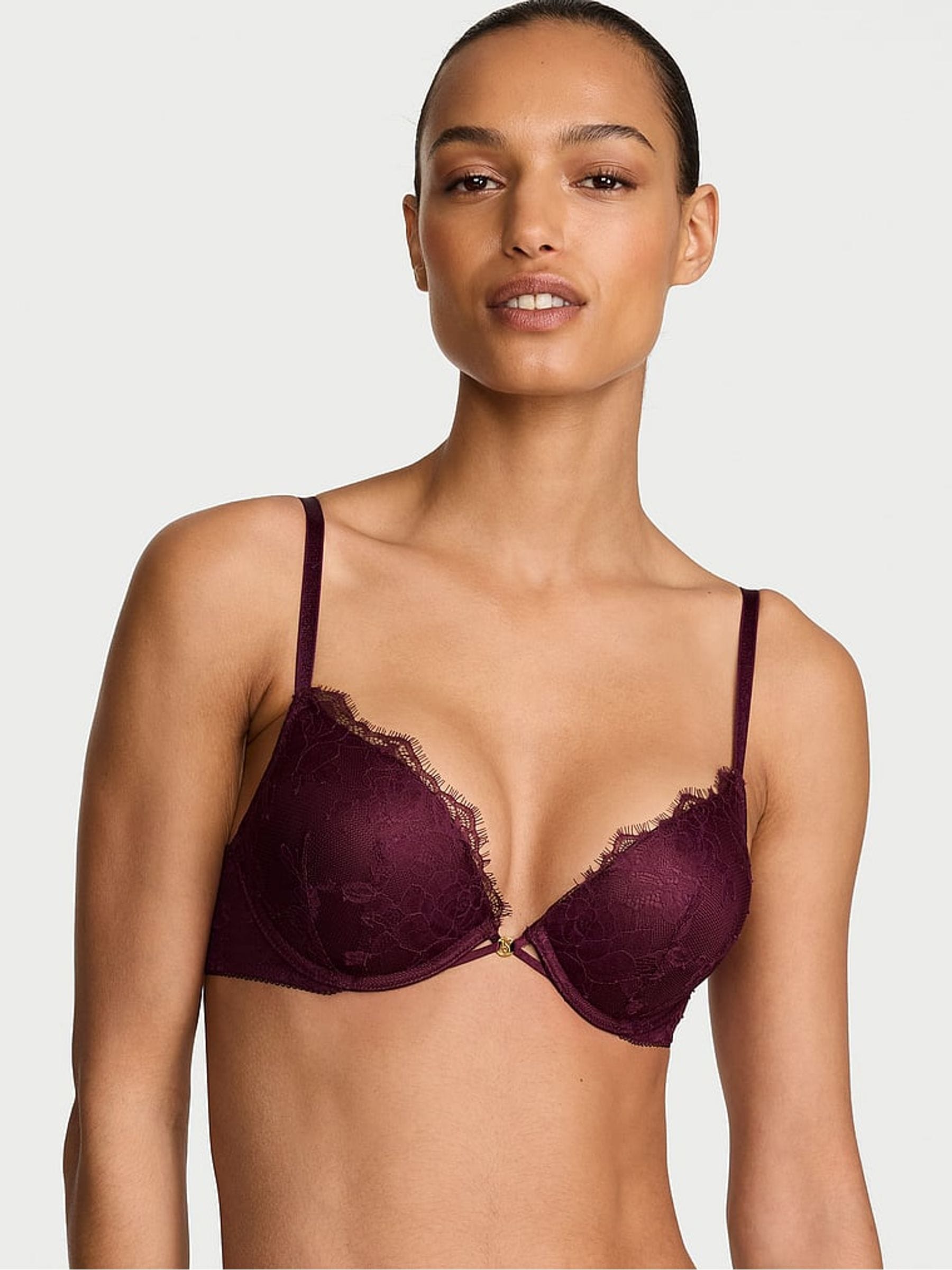 Victoria's Secret Rich Maroon Red Add 2 Cups Push Up Bombshell Lace Bra
