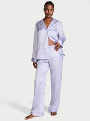 Victoria's Secret Icy Lavender Purple Dot Satin Long Pyjamas Set - Image 1 of 2