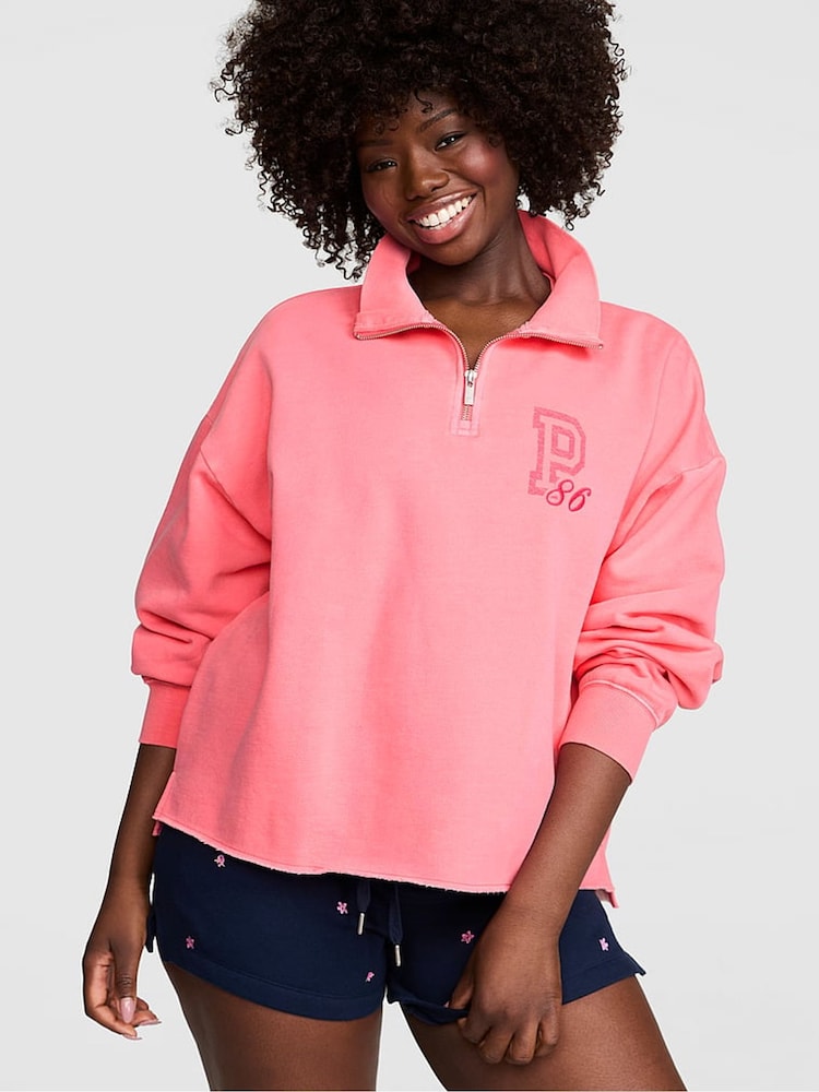 Victoria's Secret Pink Vivid Pink Quarter Zip Fleece Sweatshirt - Image 1 of 2