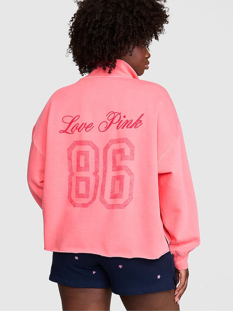 Victoria's Secret Pink Vivid Pink Quarter Zip Fleece Sweatshirt - Image 2 of 2