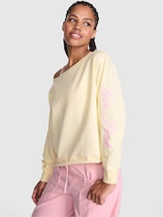 Victoria's Secret Pink Palest Yellow Off The Shoulder Fleece Sweatshirt - Image 1 of 2