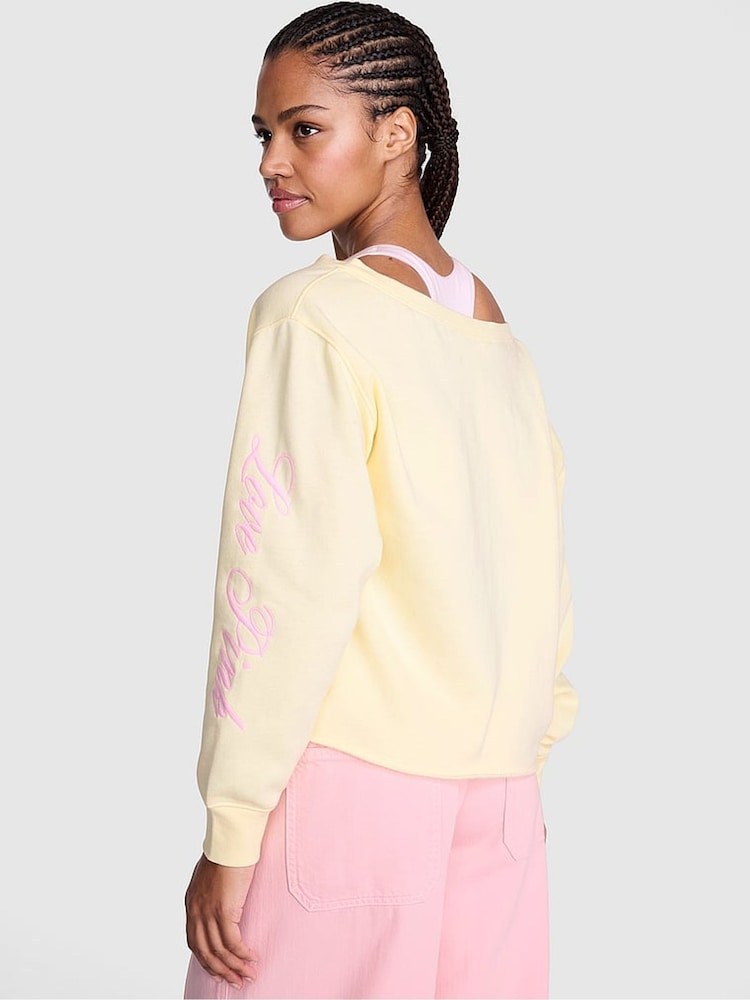 Victoria's Secret Pink Palest Yellow Off The Shoulder Fleece Sweatshirt - Image 2 of 2