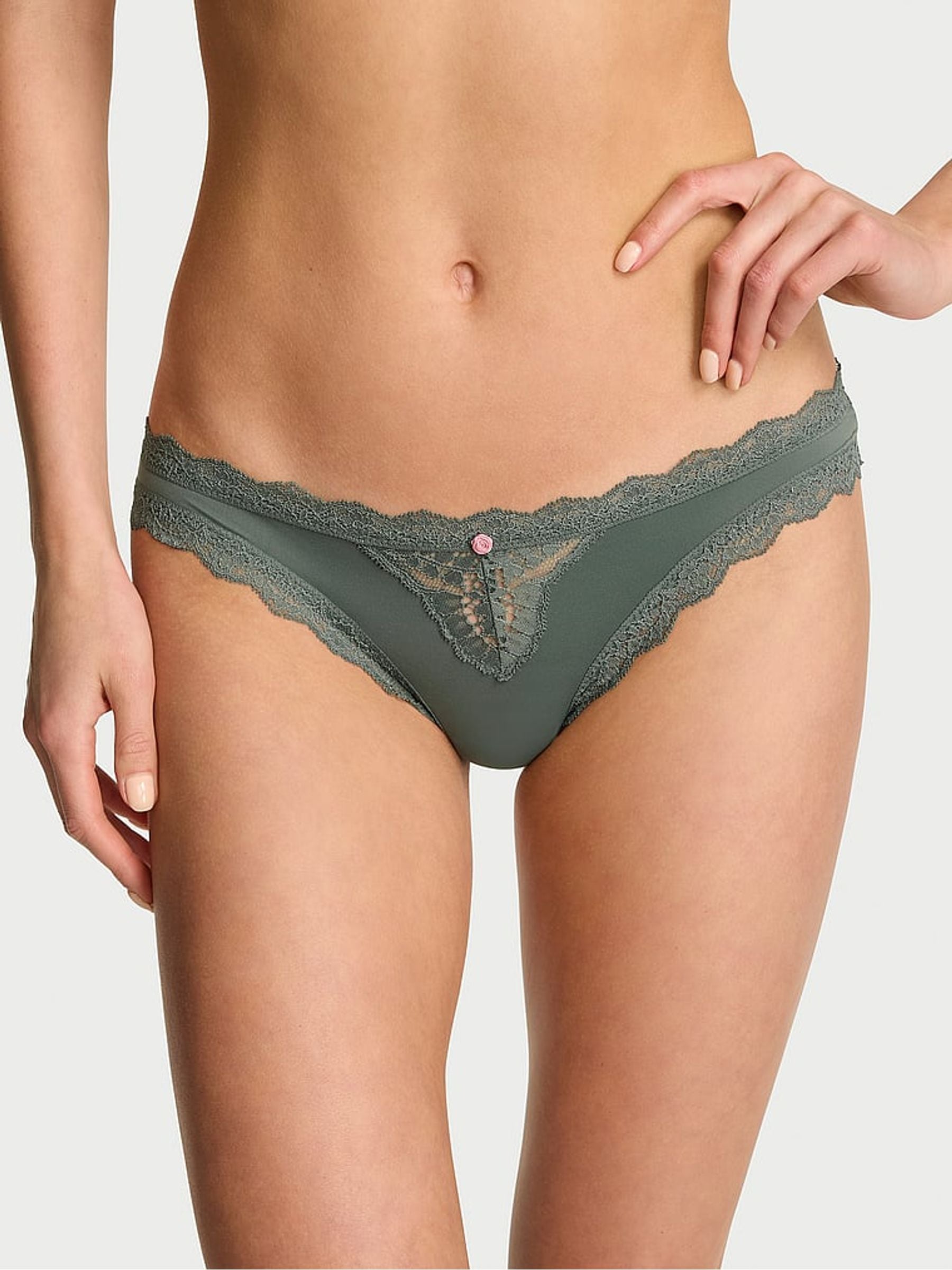 Victoria's Secret Faded Sage Lace Trim Bikini Knickers