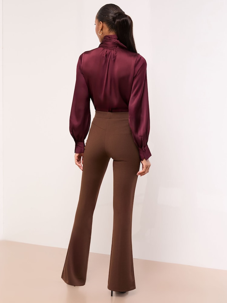 Lipsy Chocolate Brown High Waisted Contour Bootleg Flared Trousers - Image 4 of 4 Lipsy Chocolate Brown High Waisted Contour Bootleg Flared Trousers - Image 4 of 4