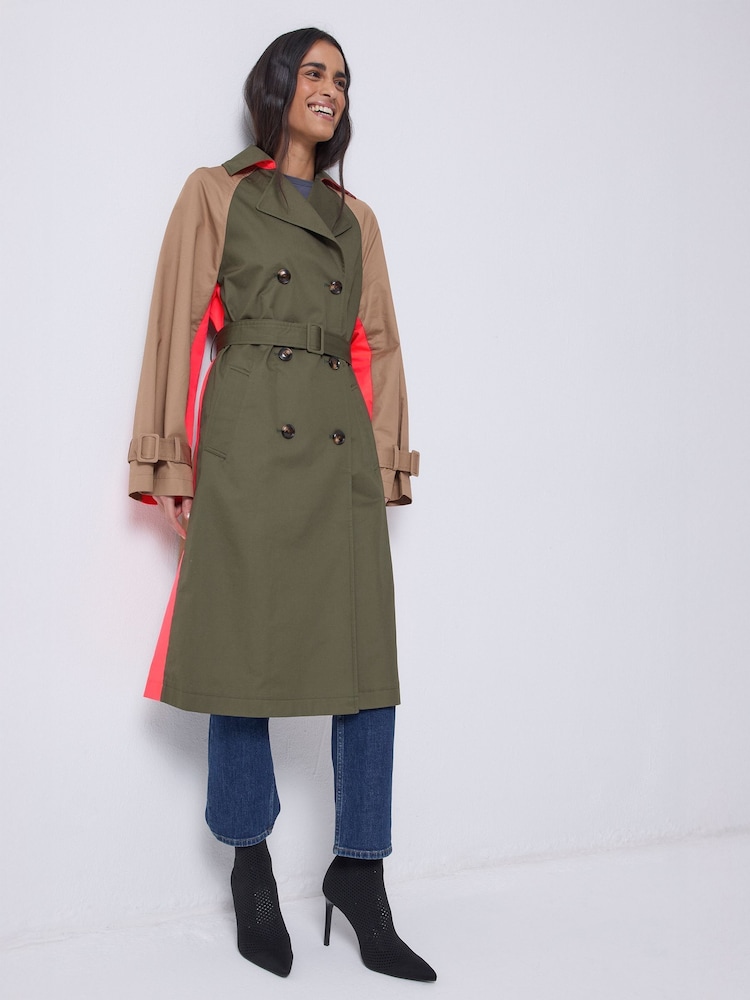 SCAMP & DUDE Green Colour Block Trench Coat - Image 2 of 5 SCAMP & DUDE Green Colour Block Trench Coat - Image 2 of 5