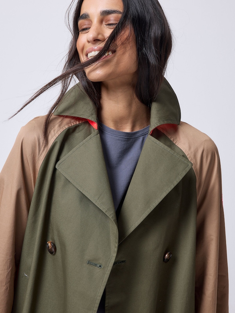 SCAMP & DUDE Green Colour Block Trench Coat - Image 5 of 5 SCAMP & DUDE Green Colour Block Trench Coat - Image 5 of 5
