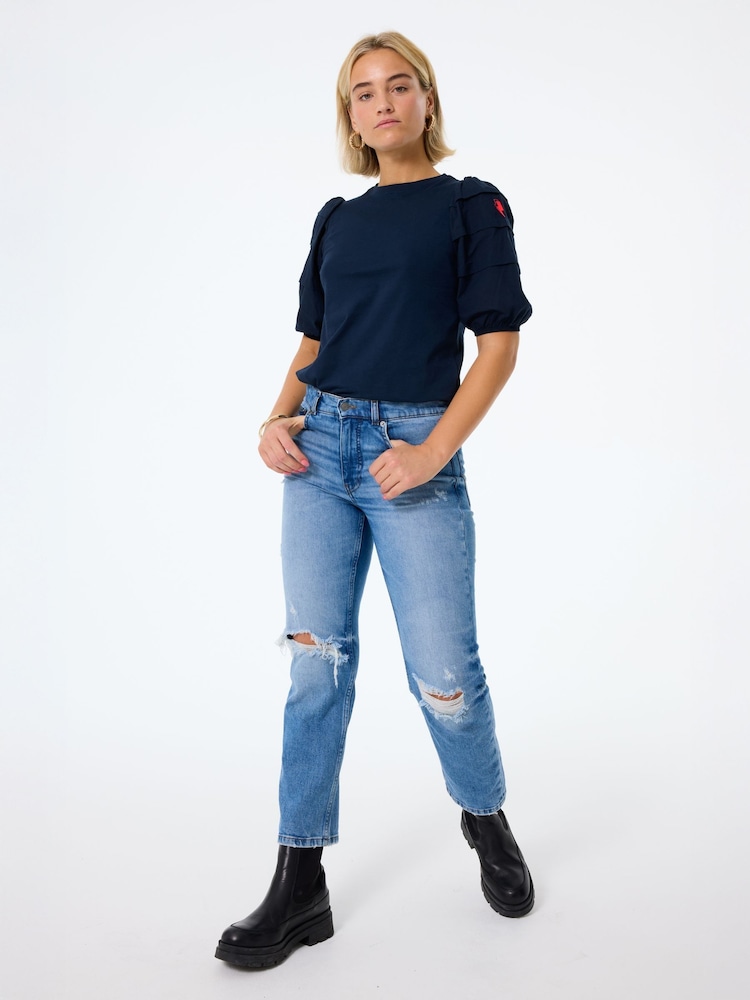 SCAMP & DUDE Blue Woven Mix Pintuck T-Shirt - Image 1 of 5 SCAMP & DUDE Blue Woven Mix Pintuck T-Shirt - Image 1 of 5