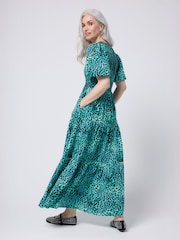 SCAMP & DUDE Blue Puff Sleeve Maxi Dress with Leopard - Image 4 of 5