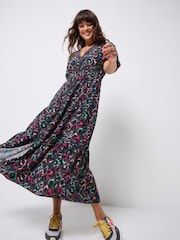 SCAMP & DUDE Grey Zip Front Midi Tiered Dress with Pop Leopard - Image 2 of 5