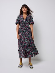 SCAMP & DUDE Grey Zip Front Midi Tiered Dress with Pop Leopard - Image 3 of 5