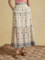 Joules Cream Tiered Embroidered Maxi Skirt - Image 1 of 6