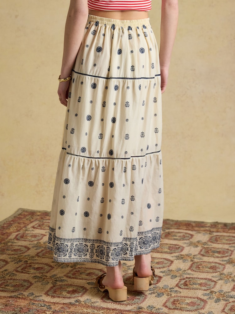 Joules Cream Tiered Embroidered Maxi Skirt - Image 2 of 6