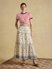 Joules Cream Tiered Embroidered Maxi Skirt - Image 3 of 6