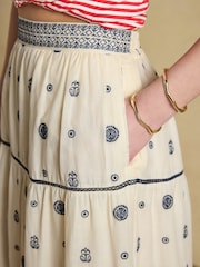 Joules Cream Tiered Embroidered Maxi Skirt - Image 4 of 6