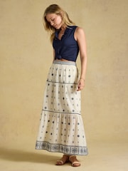 Joules Cream Tiered Embroidered Maxi Skirt - Image 7 of 9