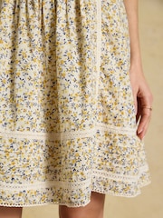 Joules Olivia Yellow Ditsy Short V-Neck Dress With Trim Detail - Image 11 of 12
