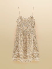 Joules Olivia Yellow Ditsy Short V-Neck Dress With Trim Detail - Image 12 of 12