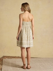 Joules Olivia Yellow Ditsy Short V-Neck Dress With Trim Detail - Image 6 of 12