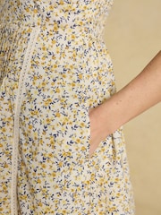 Joules Olivia Yellow Ditsy Short V-Neck Dress With Trim Detail - Image 9 of 12