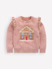 Boden Pink Fun Frill Festive Logo Jumper - Image 1 of 3