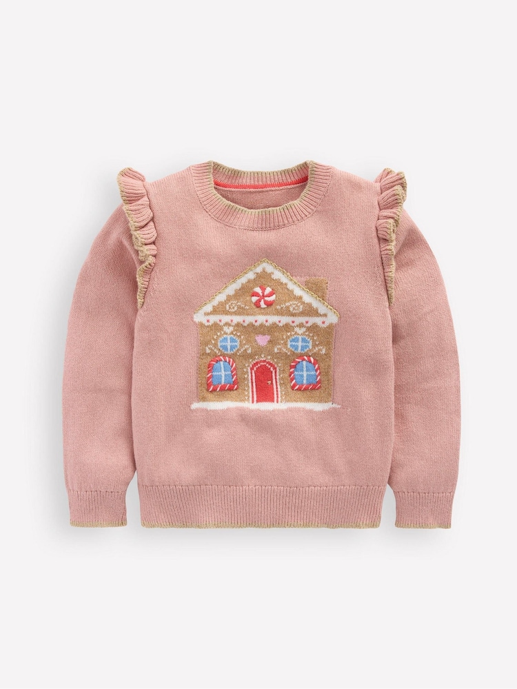 Boden Pink Fun Frill Festive Logo Jumper - Image 1 of 3