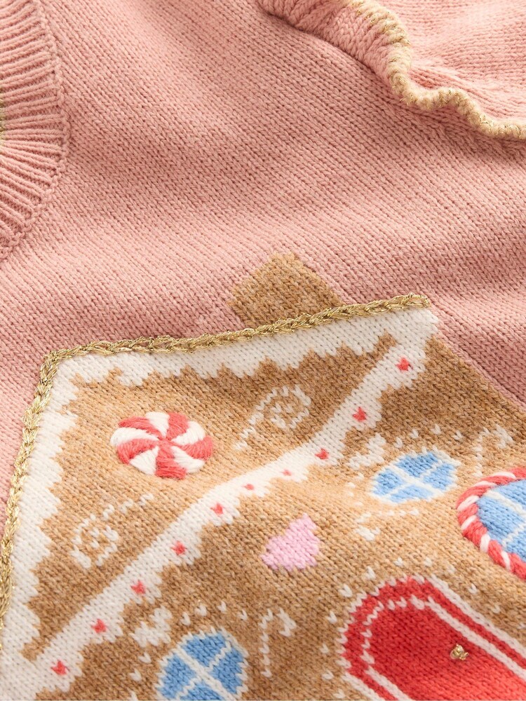 Boden Pink Fun Frill Festive Logo Jumper - Image 3 of 3