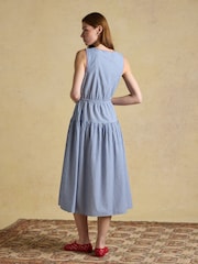 Joules Clara Blue Striped Dropped Waist Summer Midi Dress - Image 2 of 8